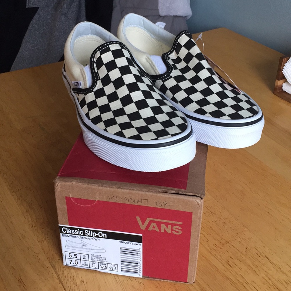 Checkerboard Vans Slip Ons